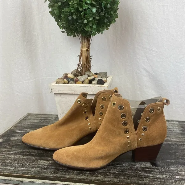 Sam Edelman Tan Rivet Trim Suede Ankle Bootie Shoes 6.5 NEW - Image 2