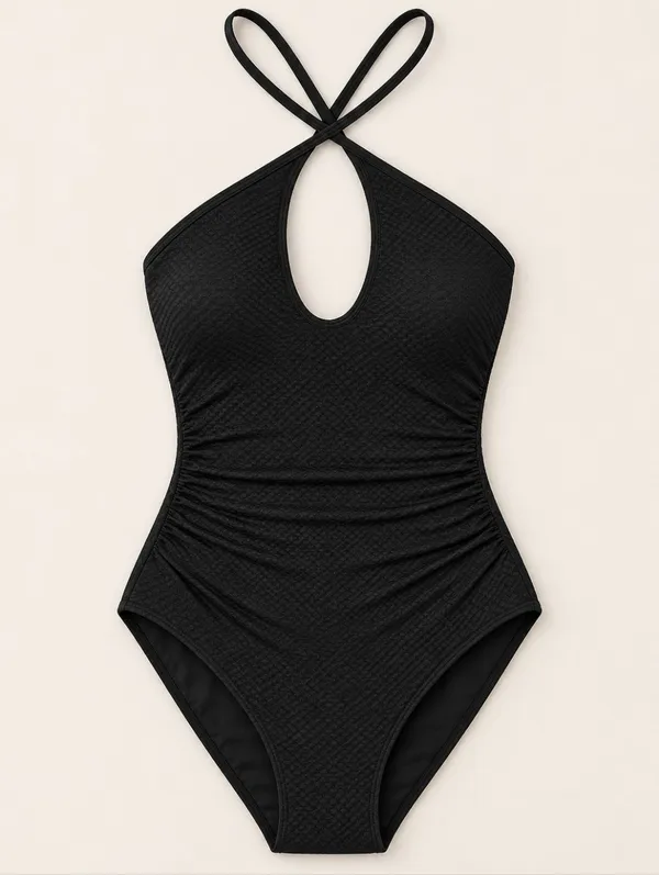 Cupshe Black Jacquard Cutout Tummy Control One Piece Swimsuit Women XS Resort - Image 3