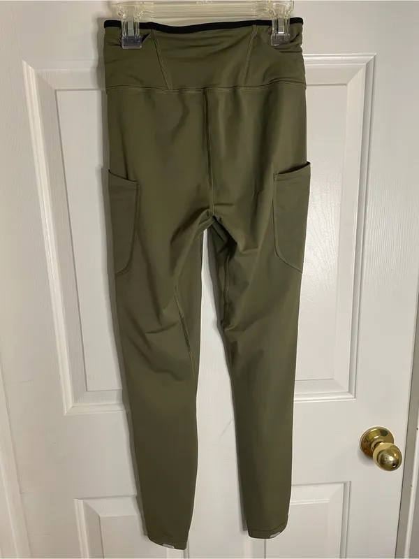REI Co Op Olive Green Drawstring Waist Leggings With Stash Pockets Size Small - Image 5