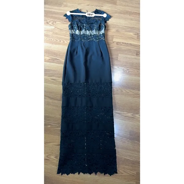 Bronx & Banco Black Lace Maxi Dress Cap Sleeve Formal Cocktail Size S - Image 5
