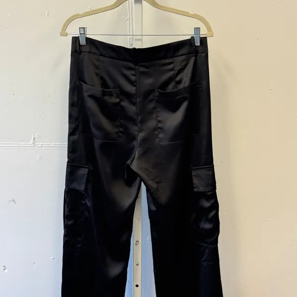 Zara Satin Cargo Pants Wide Leg Utility Trousers Size Medium Women's Black - Image 4