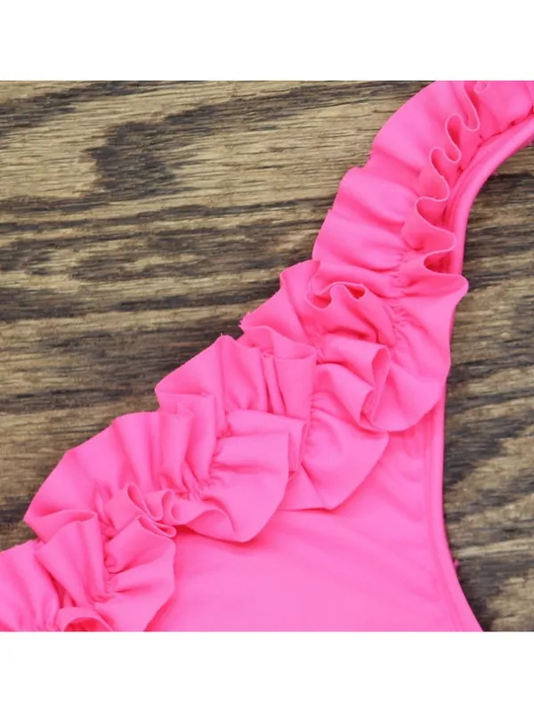 La Blanca Womens Island Goddess Ruffled Plunge One Piece Swimsuit Bright Pink 4 - Image 6