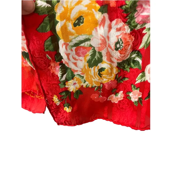 Oscar de la Renta Silk Floral Scarf Print 50” X 10.5” Sheer Rose - Image 4