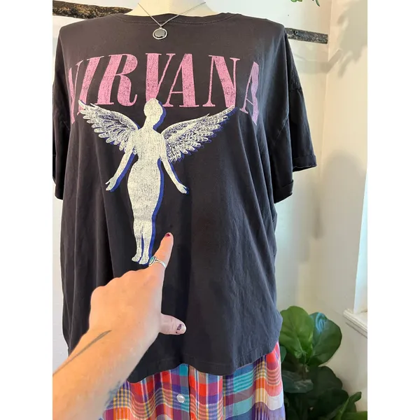 Hennes & Mauritz Nirvana Gray Worn in Oversized Cotton Short Sleeve Graphic Tee Shirt Size XXL - Image 7