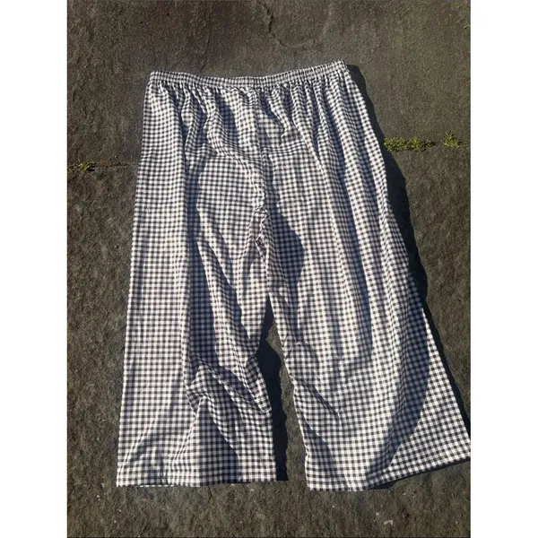 Gingham Elastic Waist Wide-Leg Capri Pants - Black & White L - Image 3