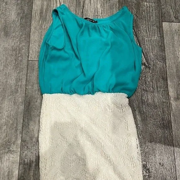 Crystal Doll Womens Medium Blue Tank Top and Off White‎ Bottom Dress Sleeveless - Image 2