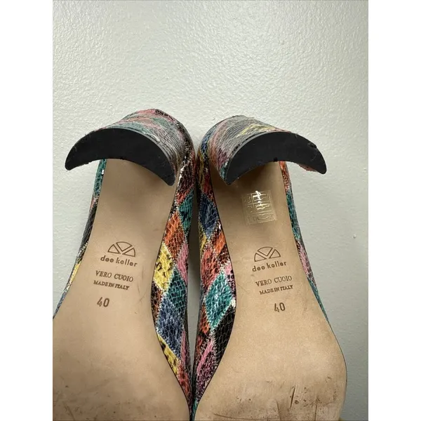 Dee Keller Pumps Multi Color Snake Skin Embossed Pointed Toe Italy Sz.40 Leather - Image 13