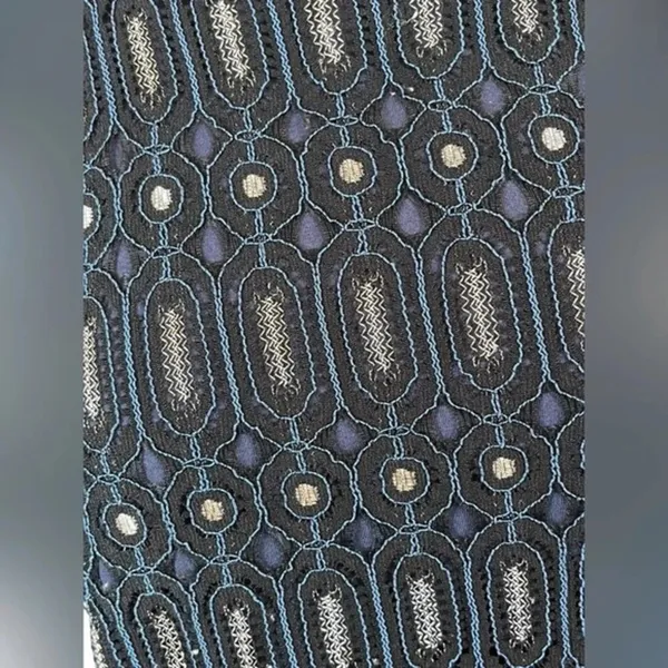 LOFT‎ Navy Blue Geometric Lace Bell Sleeve Blouse Top Small Romantic Feminine - Image 3