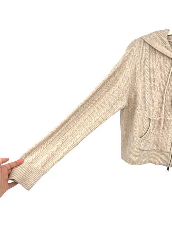 Pink Rose Cable Knit Zip-Up Hoodie Beige Size Medium NWT Balletcore Coquette - Image 3