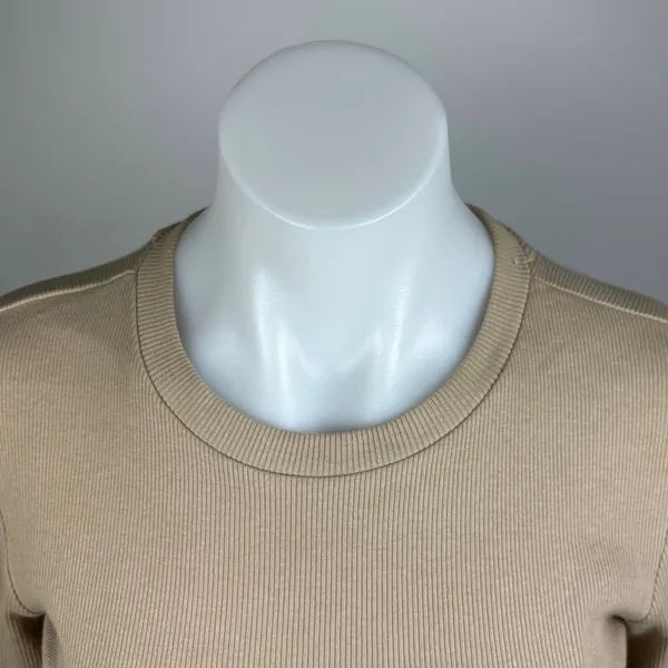 Zara Beige Crew Neck Long Sleeve Stretch Ribbed Knit Fitted Bodysuit Top Size M - Image 4