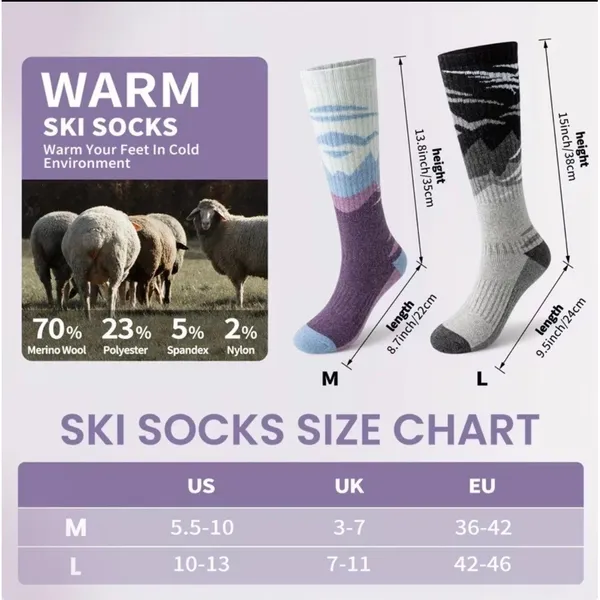 Unisex Tall Ski Socks 10-13 Merino Wool Anti-odor Anti-slip Alps Design NEW NICE - Image 6