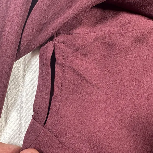 LOFT Womens Medium Burgundy Blouse Tie Front Long Sleeve Peplum Top - Image 8