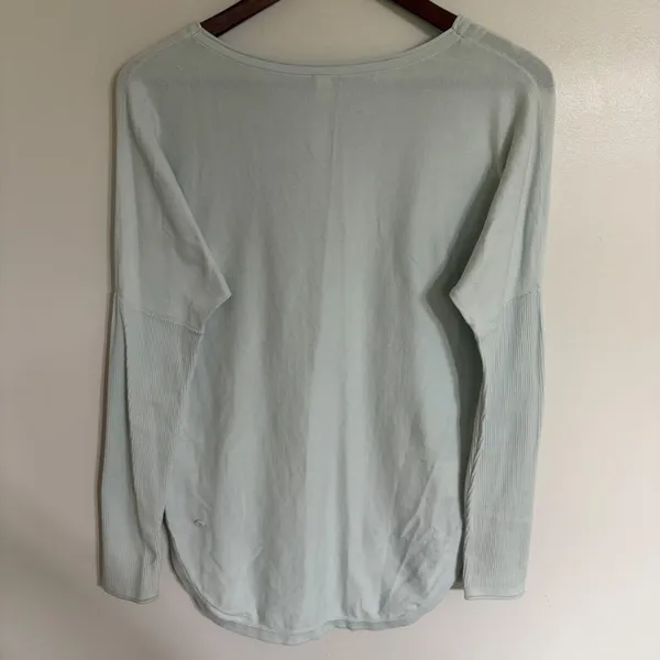 Lululemon 100% Cotton Long Sleeve‎ Knit Sweater Light Blue Mint Green Size 4 - Image 10