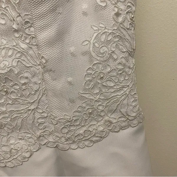 White Wedding Dress S Small Bust 32” Lace Tank Top Beaded Handmade Vintage READ - Image 6