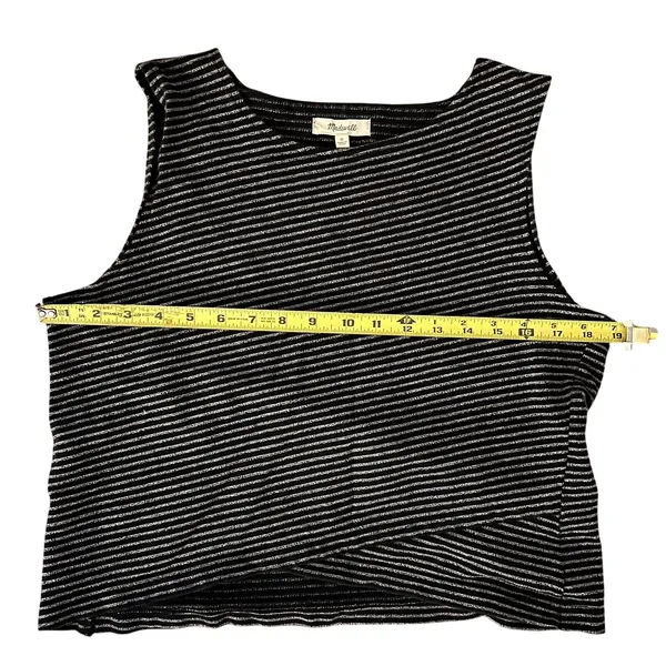 Madewell Black Striped Crossover‎ Tank 100% Cotton Medium Minimalist Casual EUC - Image 7