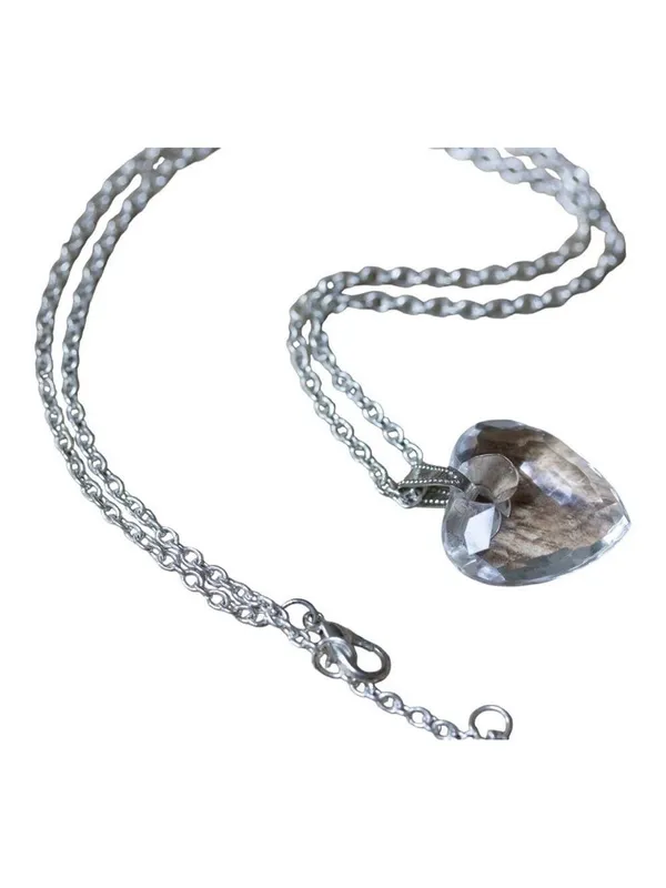 Clear Heart Gemstone Silver Tone Chain Necklace - Image 8
