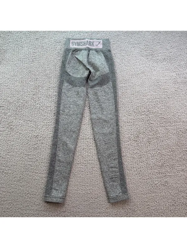 Gymshark Flex Seamless Leggings Womens Gray Marl Pink Logo Contour Workout Pants - Image 2