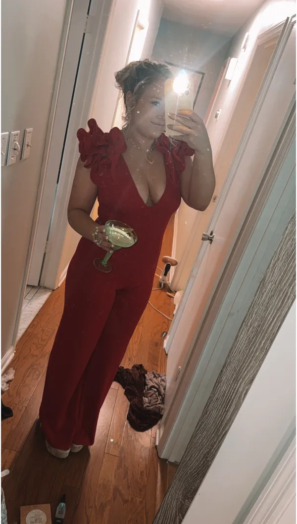 Red Ruffle Sleeve Jumpsuit  - Image 2