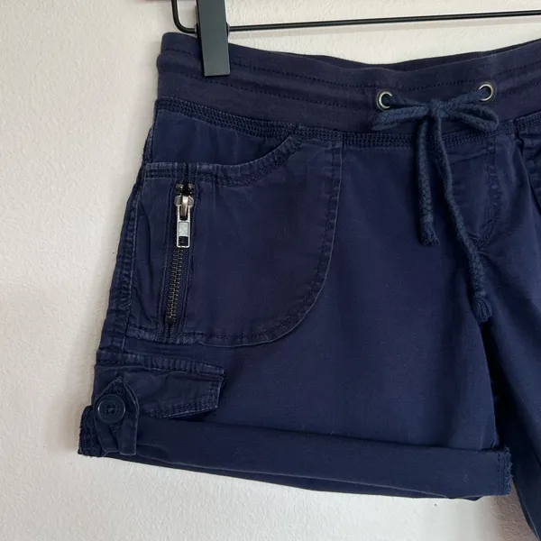 Vintage Y2K Unionbay 100% Cotton Cargo Shorts S Low Rise Navy Utility Gorpcore - Image 7