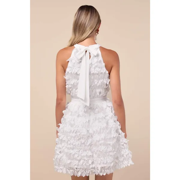 NWT Lulus Dearly Adored White Applique Halter Sleeveless Mini Dress Cocktail L - Image 3