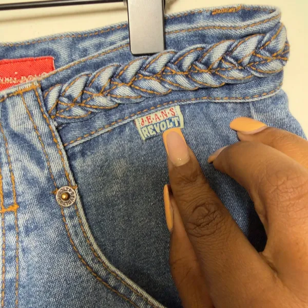VTG‎ 90s Revolt Women Jeans Blue Bareback Braided Waist Wide Leg Carpenter Retro - Image 7