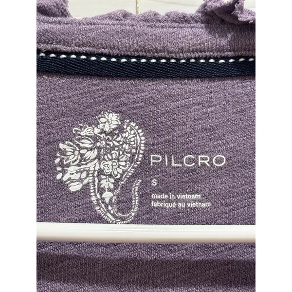 Pilcro Anthropologie Ruffle Henley Top Sz S Purple Slub Knit Long Sleeve Boho - Image 2