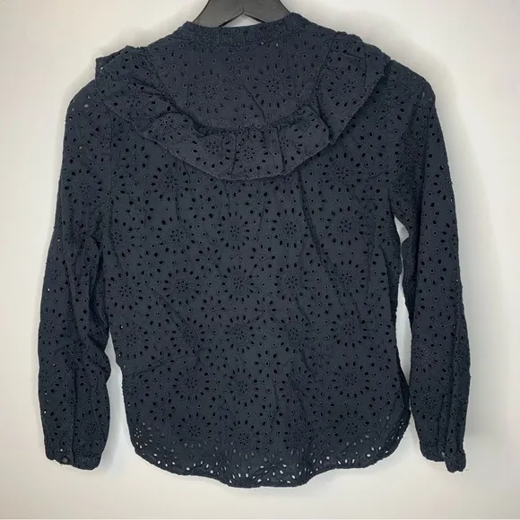 Madewell Black Eyelet Ruffle Front Button Down Shirt Size S‎ - Image 3