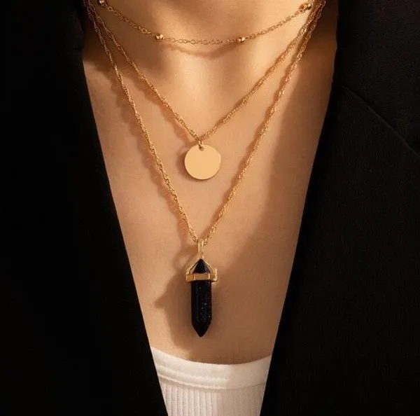 Disc Geometric Pendant Layered Necklace Gold - Image 2