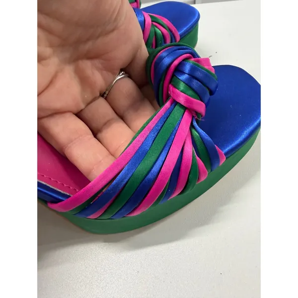 Shoe Envy Multi-Color Satin Platform Block Heels Pink Blue Green Size 6.5‎ - Image 5