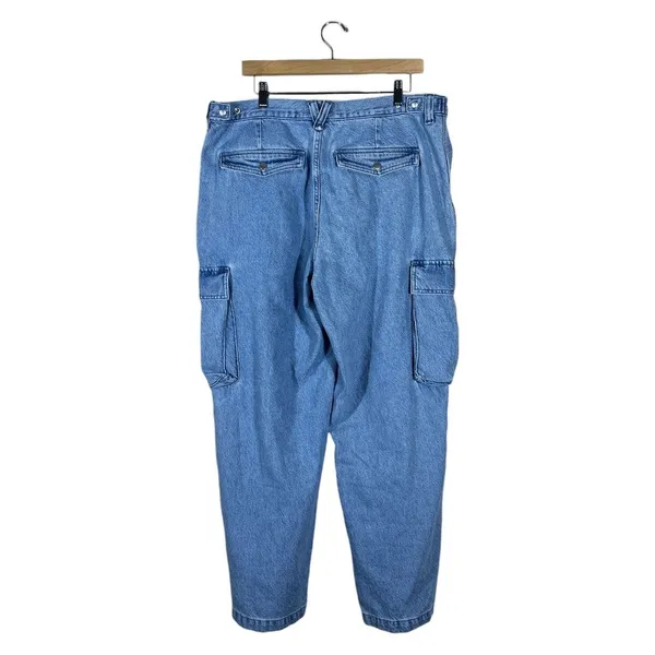 NWT Madewell Low-Slung Cargo Solid Denim Pants Blue 90s Wide Leg NK883 Size 32 - Image 5