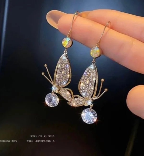 Women's Crystal Butterfly Drop Dangle Earrings Gold - Image 2