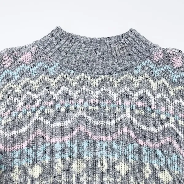 Vintage 80s 90s Croquet Club Women's Soft Pastel Grey Acrylic Knit Sweater Ski - Image 4