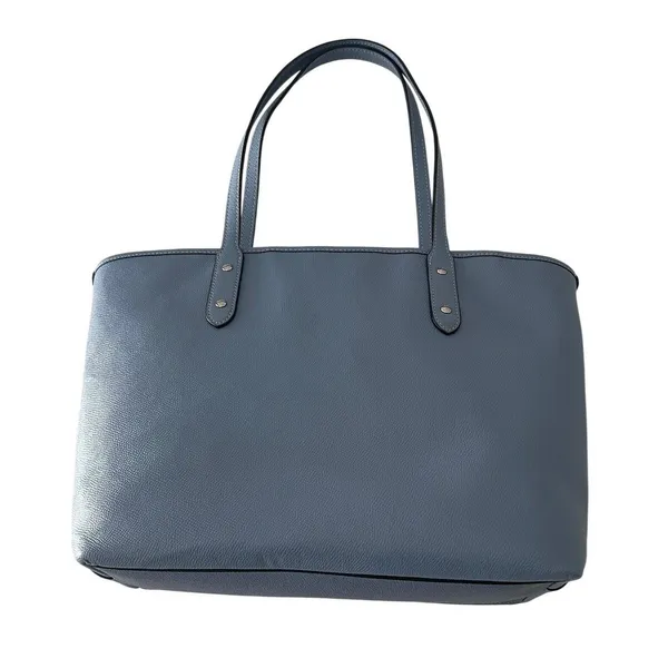 Coach Zip Top Tote Women Large Blue Excellent Crossgrain Leather F58846 - Image 2