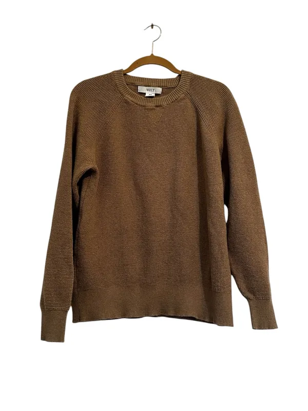 Wilt Womens Waffle Knit Crewneck Sweater Top Cotton Cashmere Preppy Casual - Image 2