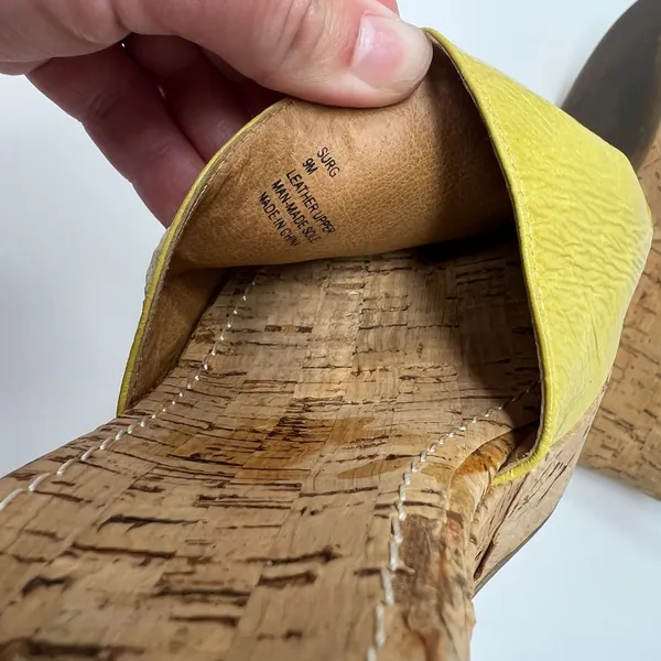 Steve Madden Surg Women Yellow Leather Cork Platform Wedge Sandals‎ Heels 9M - Image 6