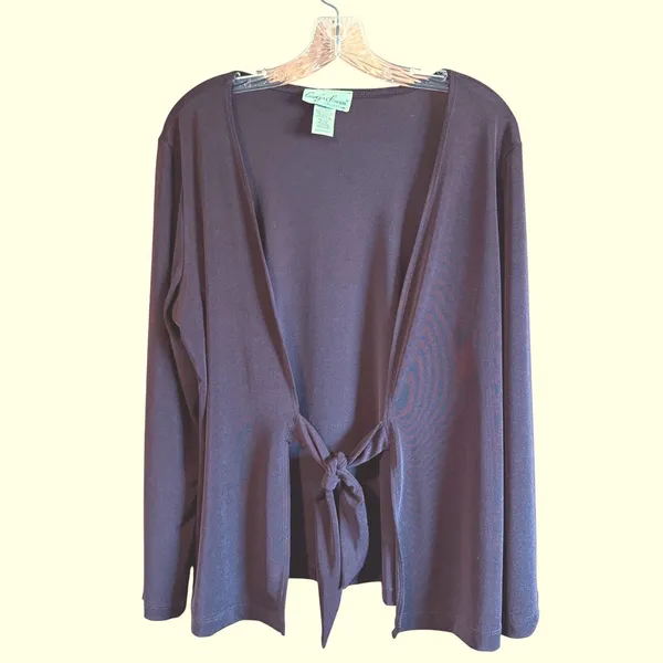 Brown Cardigan‎ Tie Front Lightweight Chocolate Brown Carolyn Strauss - Image 2
