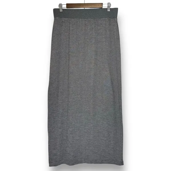 Elie‎ Tahari Maxi Skirt Large Gray Knit Sweater Pull On Elastic Waist Stretch - Image 4