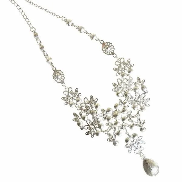 Silver Tone blue Rhinestone Statement Bib Necklace Drop Pendant - Image 6