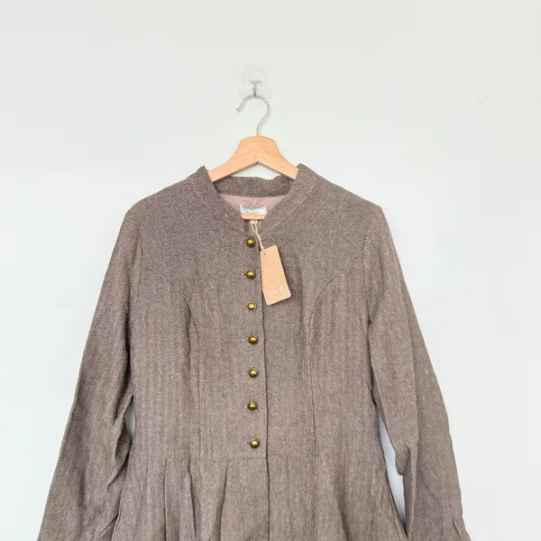 Rihoas Brown Button Pleated Mini Dress - Image 9