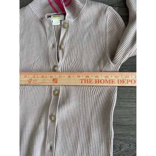 Maeve Anthropologie Ribbed Sweater Cardigan Tan Pink Stripe Collar XS LS - Image 6