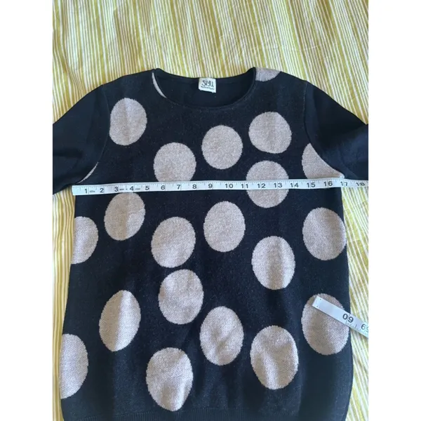 Siyu Espana Black Merino Wool Top with Taupe Polka Dots Size Small - Image 6
