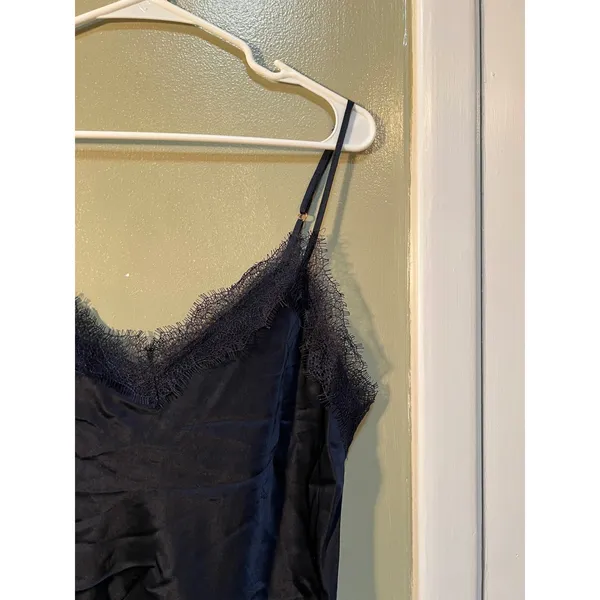 Primark Women's Size 10-12 Camisole Tank Top V-Neck Eyelash Lace Navy Blue Silk - Image 5