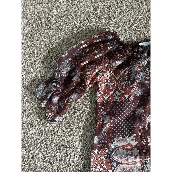 VTG Charlotte Russe Women's Boho Brown Print Sheer‎ Quarter Sleeve Dress Size S - Image 5