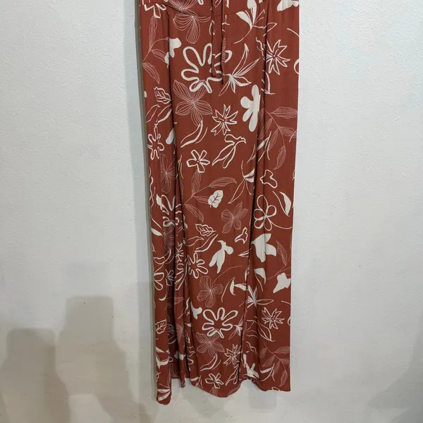 Workshop Rust Floral Puff Sleeve Smocked Back Maxi Dress Sz L - Image 4