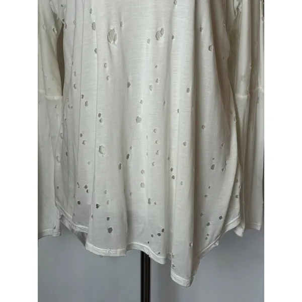 Trouble At The Mill‎ Shirt Women Medium White V Neck Distressed Long Sleeve Tee - Image 7