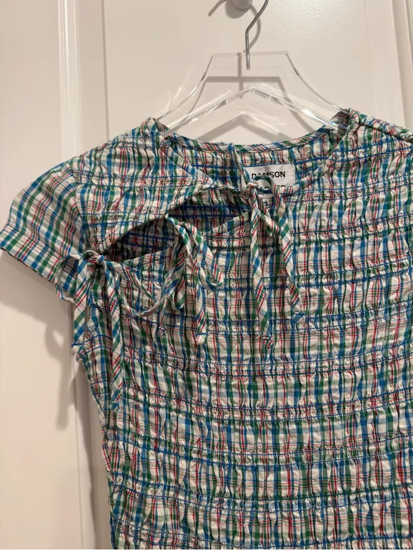 DAMSON MADDER NWT Ebba Smocked Midi Dress in Picnic Blue Check Cottagecore US 2 - Image 6
