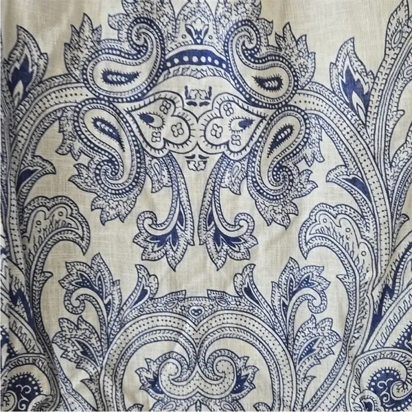 Zara White & Blue Linen Blend Paisley Patterned Fit & Flare Summer Dress Size XS - Image 7