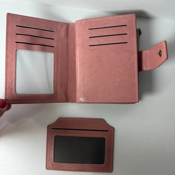 Blush Pink Compact Bifold Wallet Faux Leather Zipper Coin Pocket Card Holder NWT - Image 4