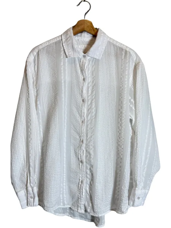 Aerie Striped Oversized Button Up Shirt Women's XS White Sheer Flowy Minimalist - Image 3