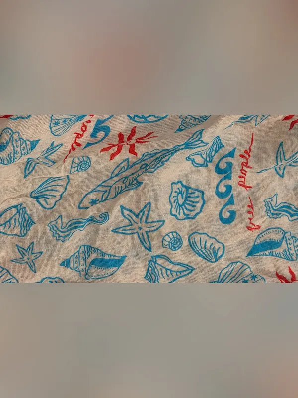 Free People Cream Beach Tote with Blue Seashell & Orange Sun Print - Image 2
